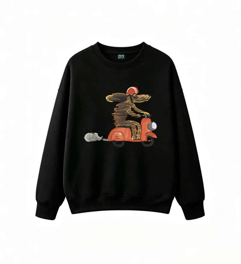 主图_1 Sudadera Cuello Redondo Algodón Estampada Perro Moto Diseño Casual Premium