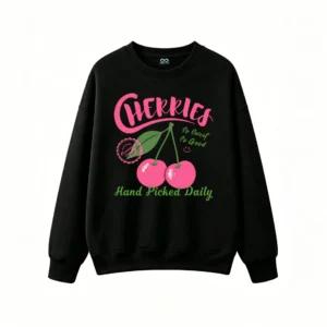 主图_1 Sudadera Cuello Redondo Algodón Estampado Cerezas Diseño Original Premium