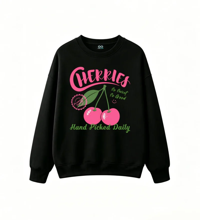 Sudadera Cuello Redondo Algodón Estampado Cerezas Diseño Original Premium