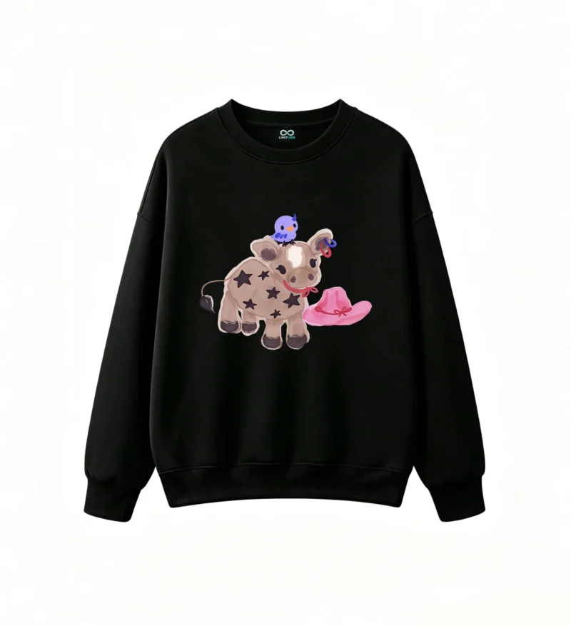 Sudadera Cuello Redondo Algodón Estampado Vaquera Vaca Estrellas Kawaii