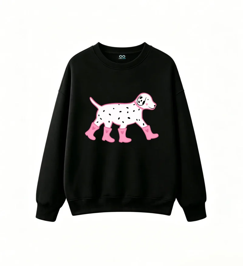Sudadera Cuello Redondo Algodón Estampado Dálmata Botas Rosa Casual Premium