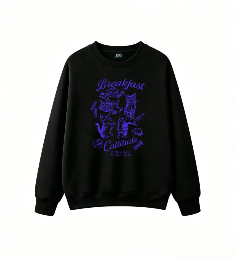主图_1 SSudadera Cuello Redondo Algodón Estampada Gatos Diseño Picnic Casual Oversize