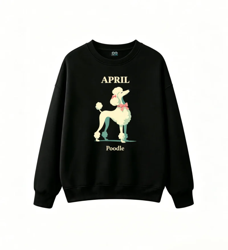 主图_1 Sudadera Cuello Redondo Algodón Estampado Poodle Vintage Retro Diseño Abril