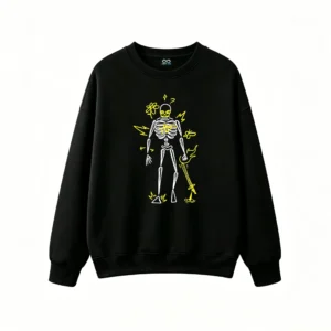 Sudadera Cuello Redondo Algodón Estampado Esqueleto Neón Arte Urbano Oversize