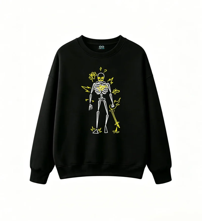 主图_1 Sudadera Cuello Redondo Algodón Estampado Esqueleto Neón Arte Urbano Oversize