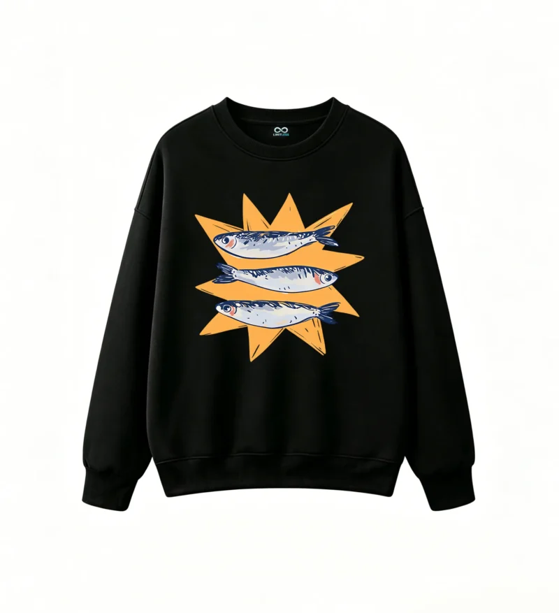 主图_1 Sudadera Cuello Redondo Algodón Estampado Sardinas Diseño Gráfico Casual