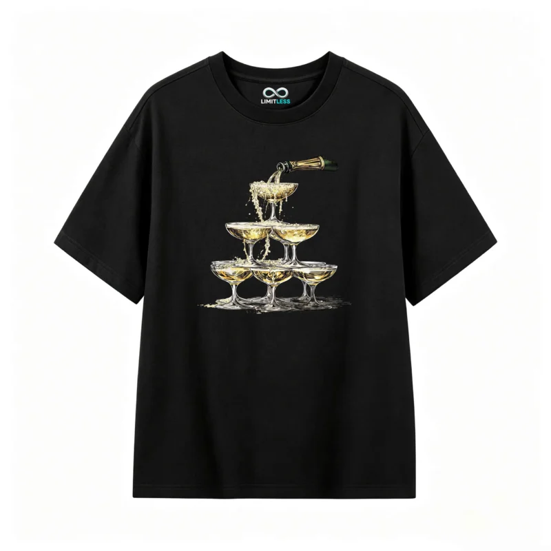 Remera Algodón Estampado Copas Champagne Fiesta Premium