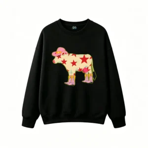主图_1 Sudadera Cuello Redondo Algodón Estampado Vaca Cowgirl Western Premium Trendy