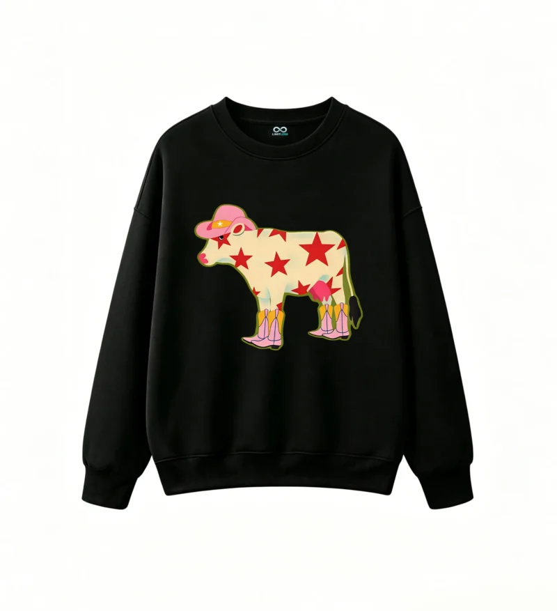 Sudadera Cuello Redondo Algodón Estampado Vaca Cowgirl Western Premium Trendy