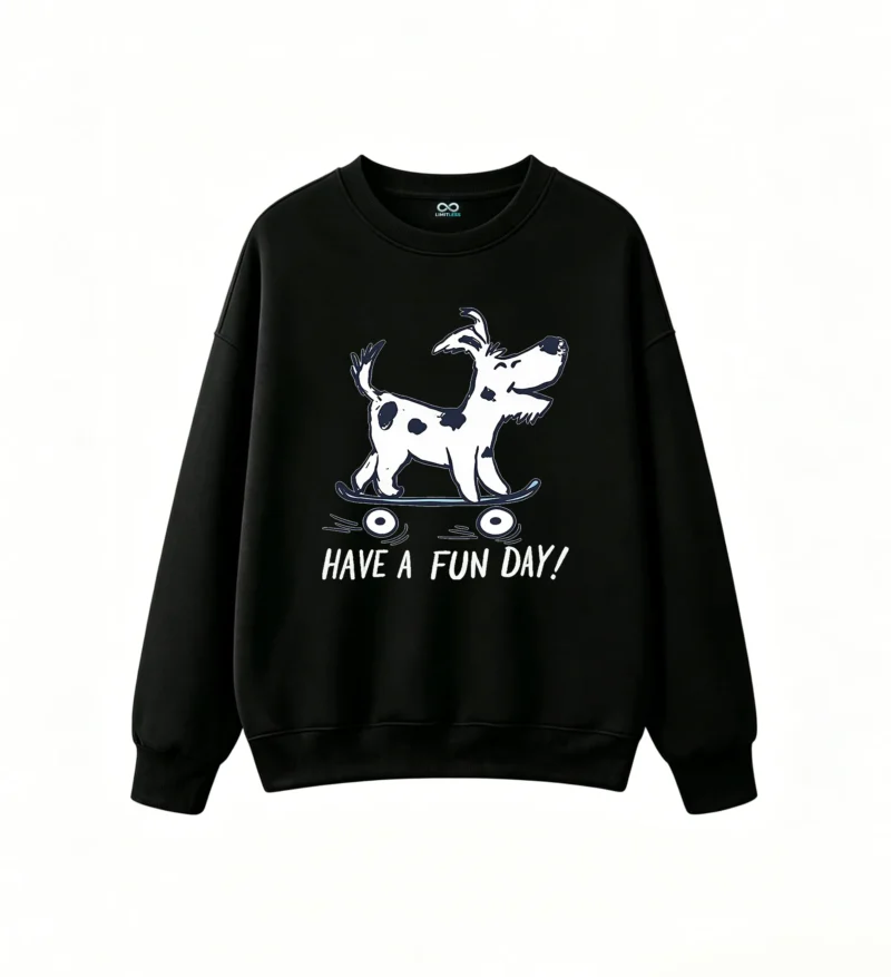 主图_1 Sudadera Cuello Redondo Algodón Estampada Perro Skater Diseño Fun Day Casual