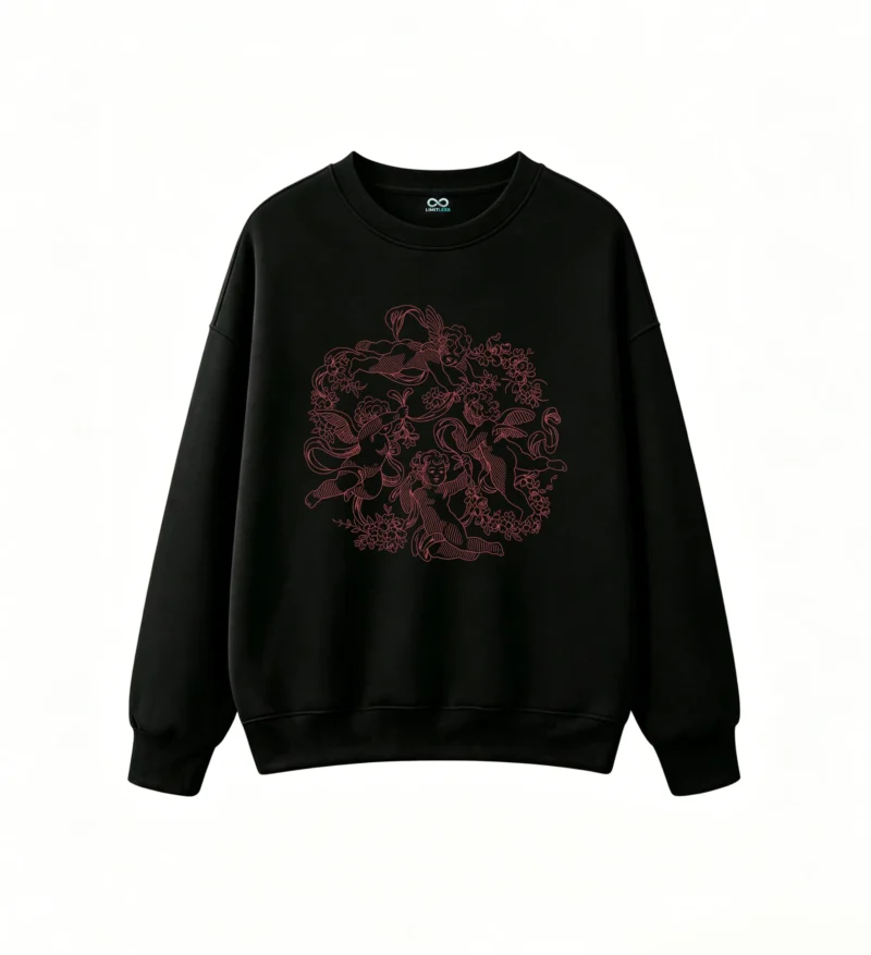 Sudadera Cuello Redondo Algodón Estampado Cupido Flores Aesthetic Vintage