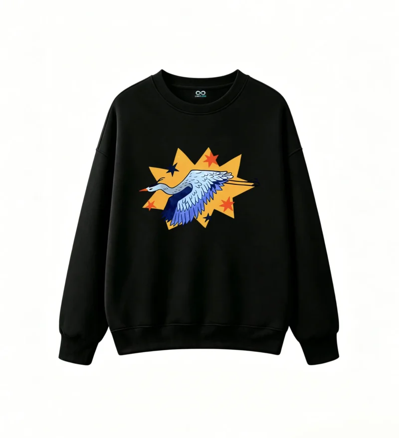 主图_1 Sudadera Cuello Redondo Algodón Estampado Garza Diseño Artístico Retro Casual