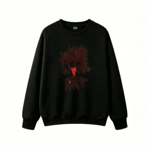 主图_1 Sudadera Cuello Redondo Algodón Estampado Árbol Rojo Diseño Abstracto Premium
