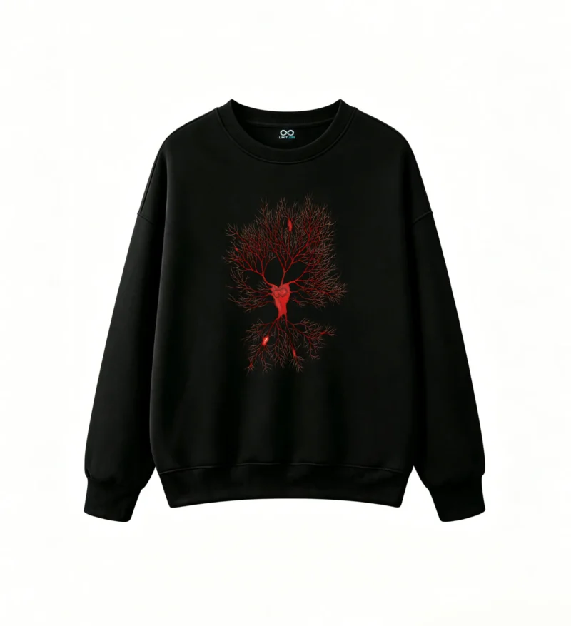 Sudadera Cuello Redondo Algodón Estampado Árbol Rojo Diseño Abstracto Premium