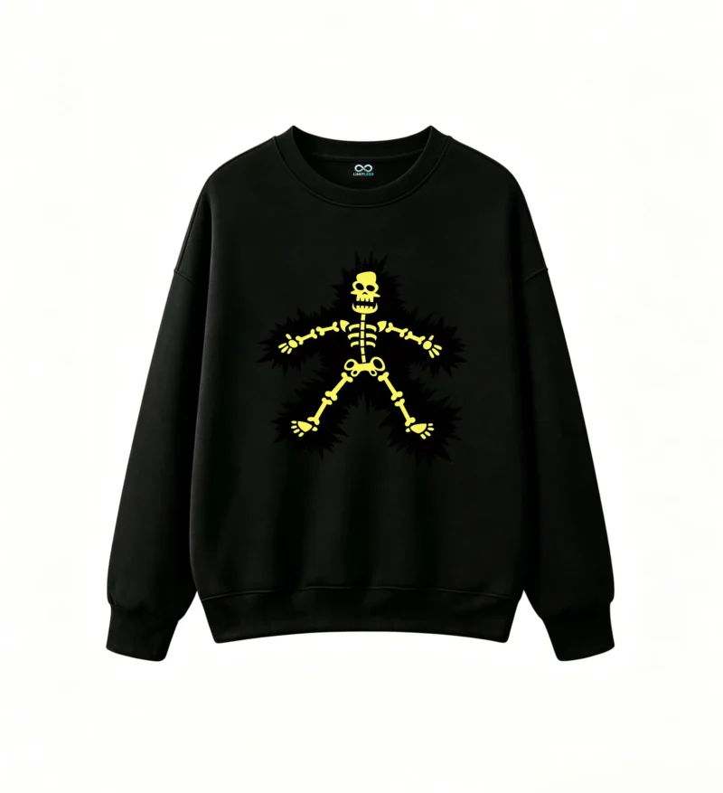主图_1 Sudadera Cuello Redondo Algodón Estampado Esqueleto Amarillo Urbano Calidad