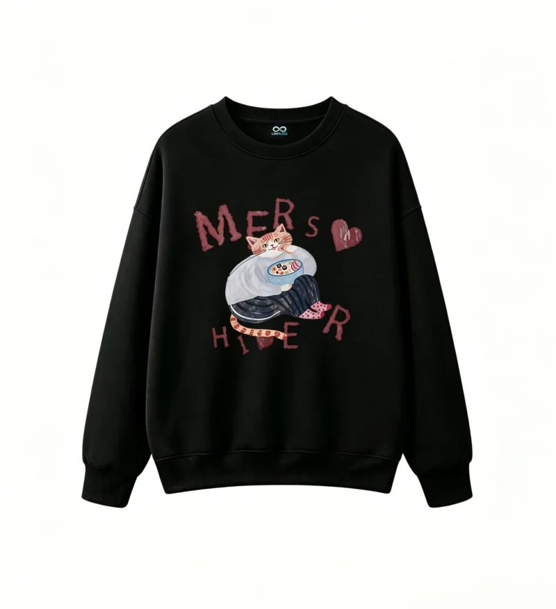 主图_1 Sudadera Cuello Redondo Algodón Estampado Gato Comiendo Diseño Original Kawaii