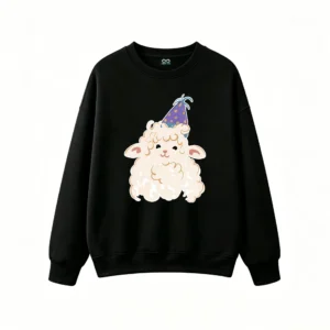 Sudadera Cuello Redondo Algodón Estampado Oveja Cumpleaños Diseño Kawaii Premium