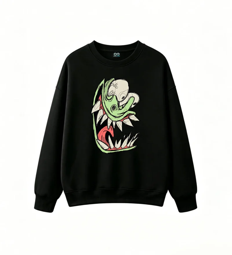Sudadera Cuello Redondo Algodón Estampado Monstruo Urbano Diseño Original