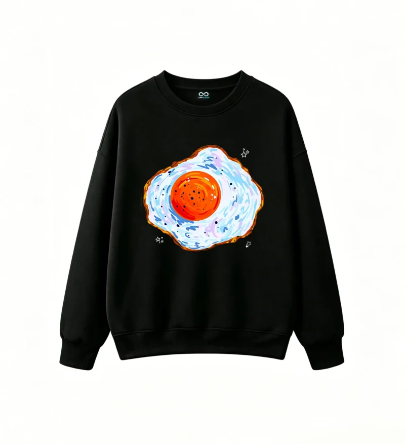 Sudadera Cuello Redondo Algodón Estampado Huevo Frito Diseño Artístico Pop
