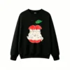 Sudadera Cuello Redondo Algodón Estampado Gatos Manzana Kawaii Oversize Premium