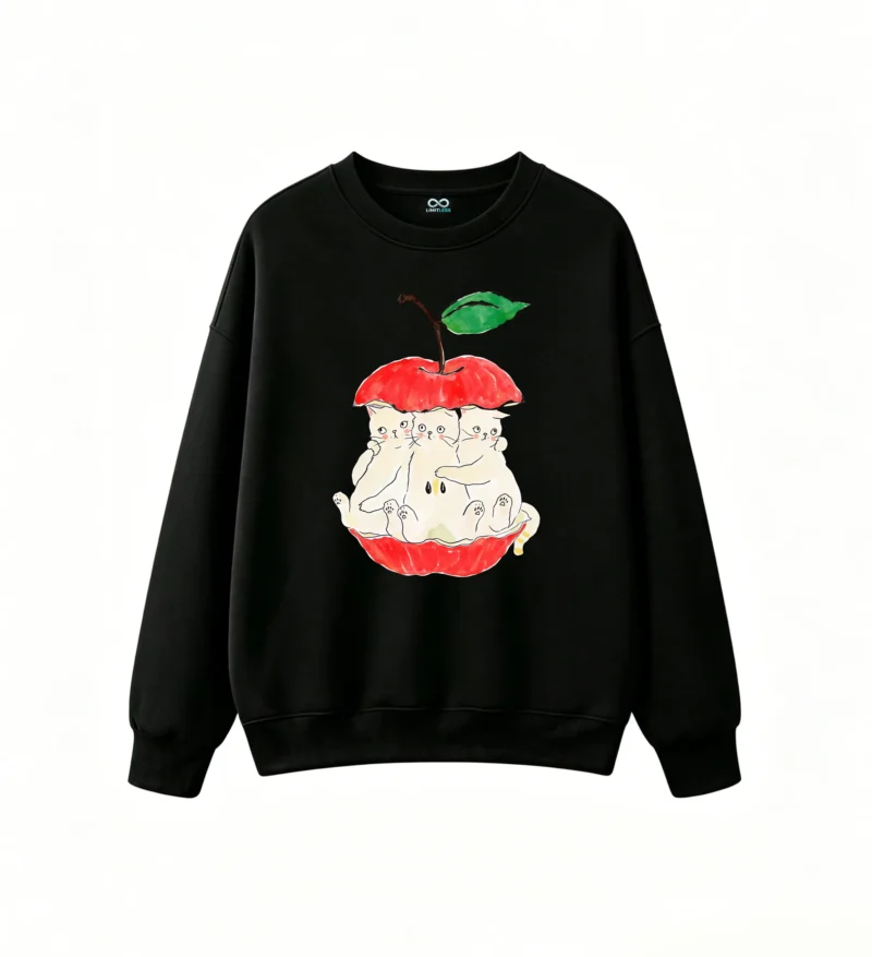 Sudadera Cuello Redondo Algodón Estampado Gatos Manzana Kawaii Oversize Premium