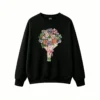 Sudadera Cuello Redondo Algodón Estampado Ramo Flores Gatitos Kawaii Casual