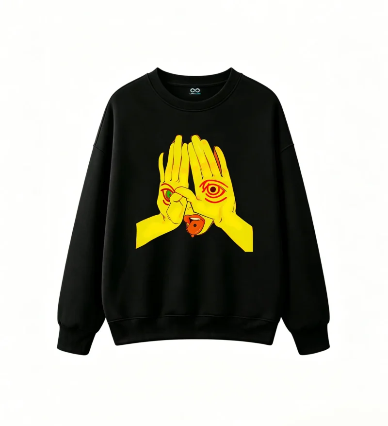 Sudadera Cuello Redondo Algodón Estampada Arte Psicodélico Diseño Ojos Full