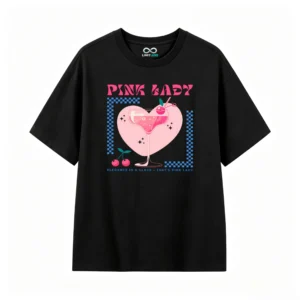 Remera Algodón Estampado Cóctel Pink Lady Diseño Retro Vibe