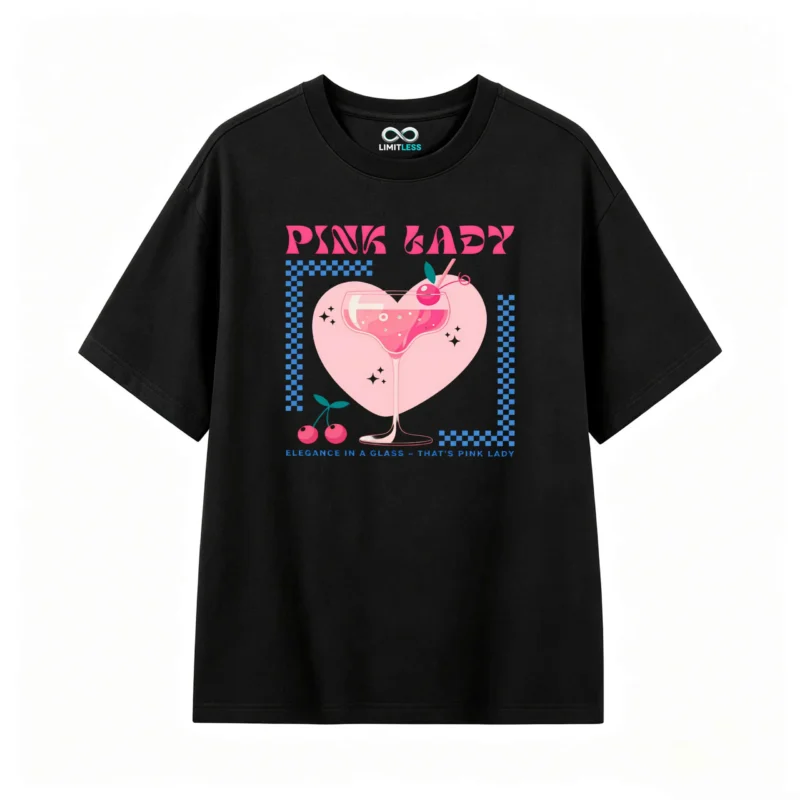 主图_1 Remera Algodón Estampado Cóctel Pink Lady Diseño Retro Vibe