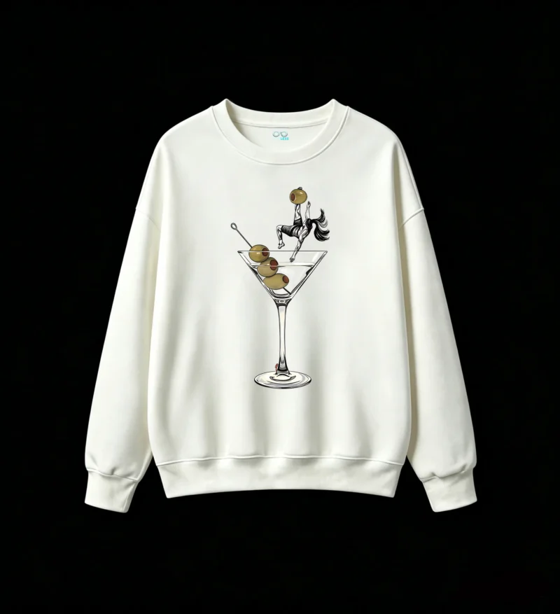 Buzo Cuello Redondo Algodón Estampado Martini Aceitunas Diseño Original