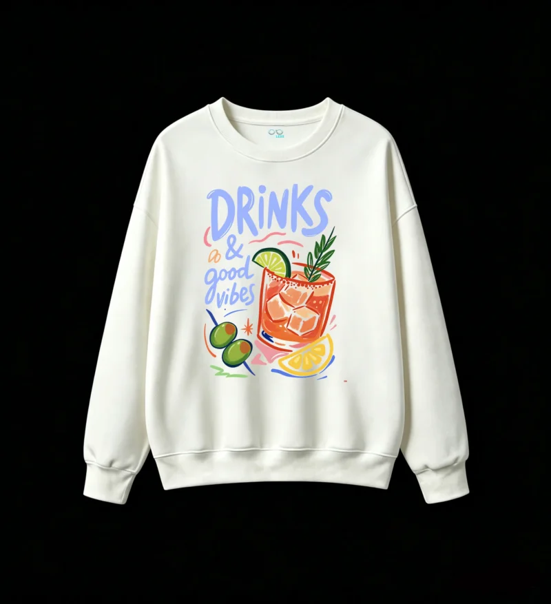 Buzo Cuello Redondo Algodón Drinks Good Vibes Estampada Verano Casual