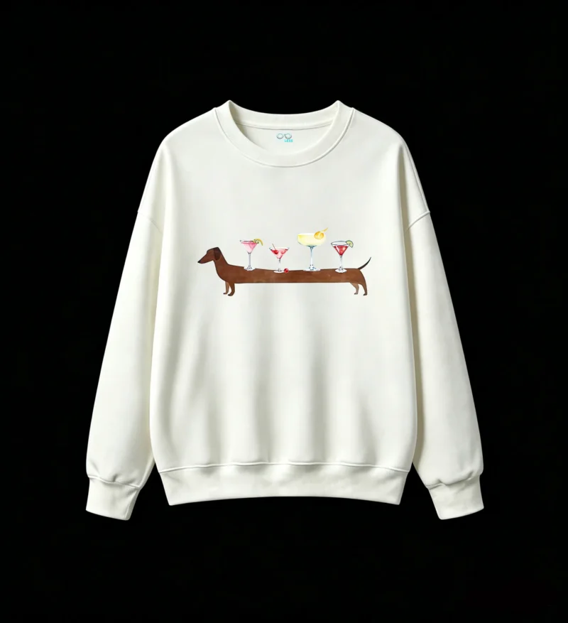 Buzo Cuello Redondo Algodón Estampado Perro Salchicha Cóctel Premium