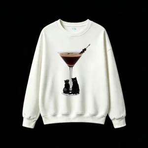 主图_2 Buzo Cuello Redondo Algodón Estampado Gatos Cóctel Diseño Casual Premium