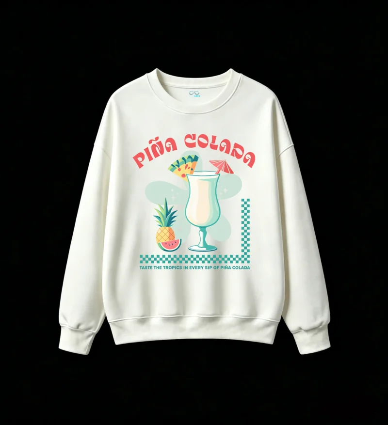 主图_2 Buzo Cuello Redondo Algodón Estampado Piña Colada Diseño Verano Playa