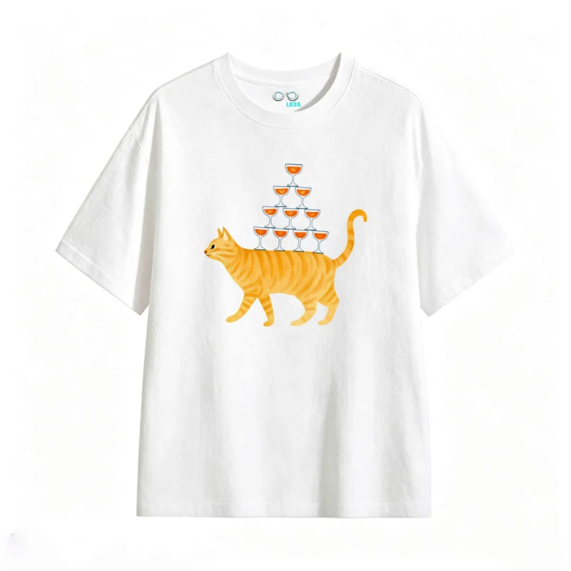 Remera Algodón Estampada Gato Copas Diseño Original Casual