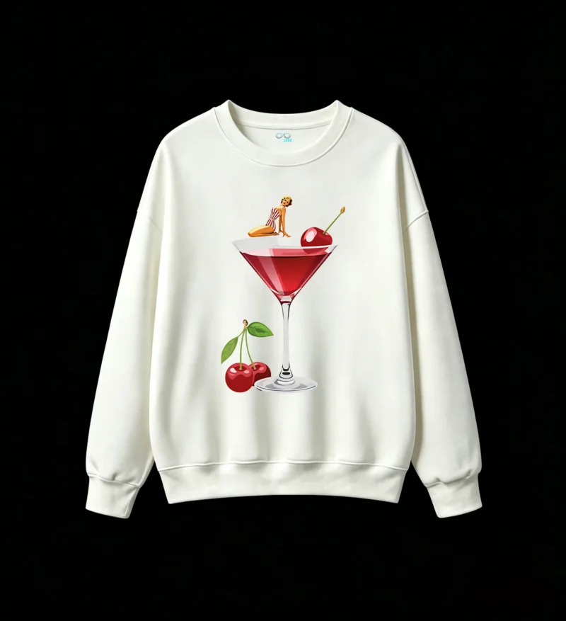 主图_2 Buzo Cuello Redondo Algodón Estampada Retro Cherry Cocktail Diseño Premium