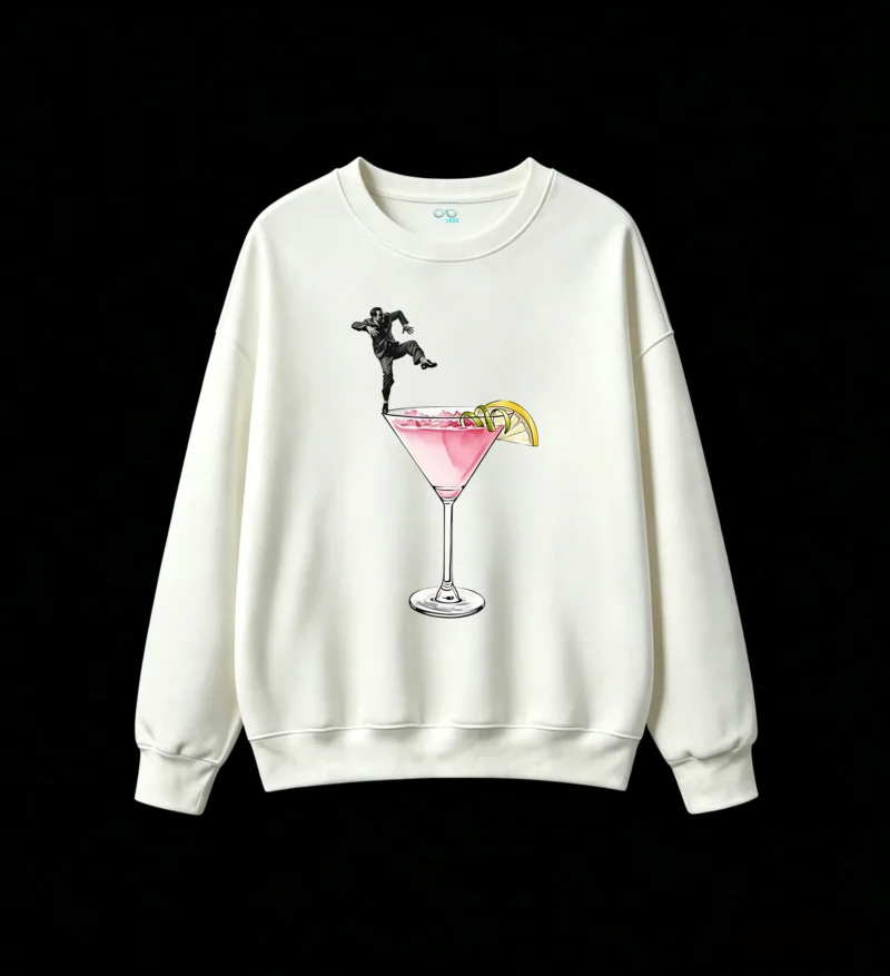 Buzo Cuello Redondo Algodón Estampado Cóctel Martini Diseño Vintage Premium