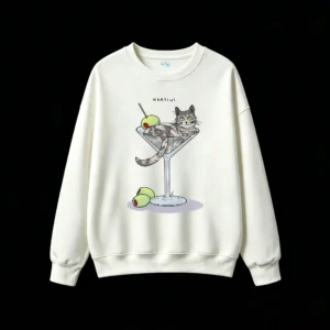 主图_2 Buzo Cuello Redondo Algodón Estampado Gato Martini Diseño Original Calidad
