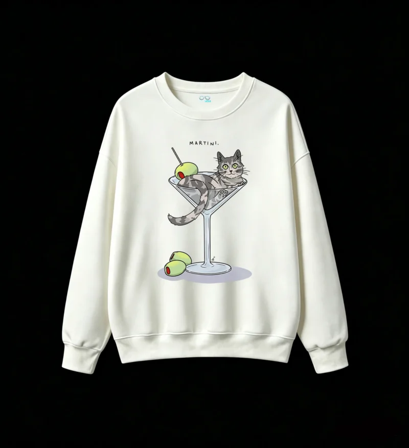 主图_2 Buzo Cuello Redondo Algodón Estampado Gato Martini Diseño Original Calidad