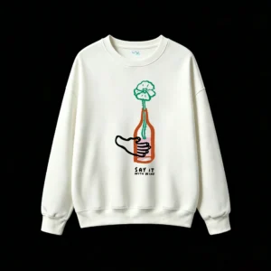 Buzo Cuello Redondo Algodón Estampada Flor Botella Diseño Artístico Urbano