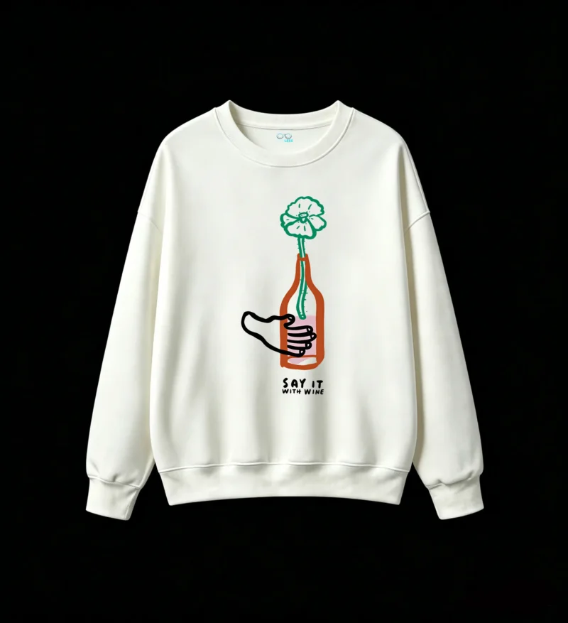 Buzo Cuello Redondo Algodón Estampada Flor Botella Diseño Artístico Urbano