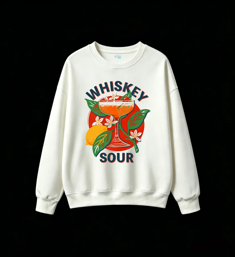 Buzo Cuello Redondo Algodón Estampada Whiskey Sour Diseño Vintage Cóctel
