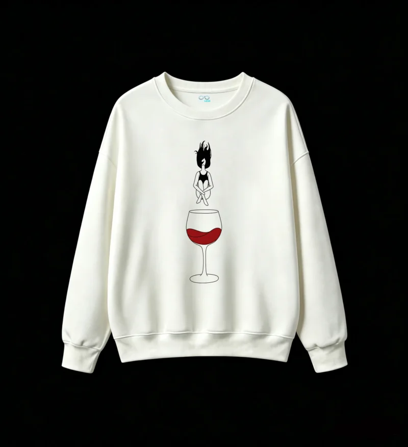 主图_2 Buzo Cuello Redondo Algodón Estampado Vino Copa Diseño Minimalista Premium