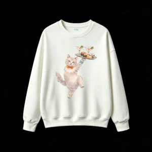 主图_2 Buzo Cuello Redondo Algodón Estampado Gato Mesero Sushi Premium Kawaii