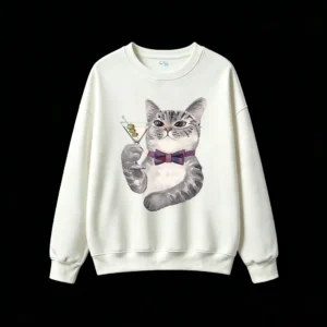 主图_2 Buzo Cuello Redondo Algodón Estampado Gato Martini Elegante Premium