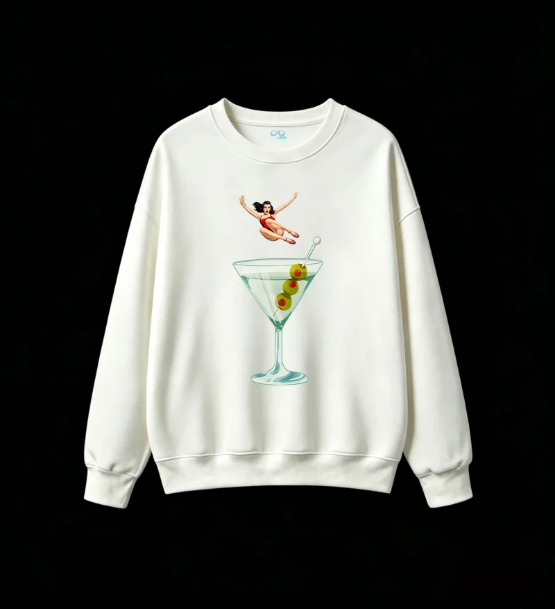 Buzo Cuello Redondo Algodón Estampado Martini Retro Estilo Vintage Trendy