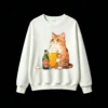 Buzo Cuello Redondo Algodón Estampada Gato Cerveza Diseño Original Casual