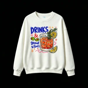 主图_2 Buzo Cuello Redondo Algodón Estampada Drinks Good Vibes Diseño Urbano
