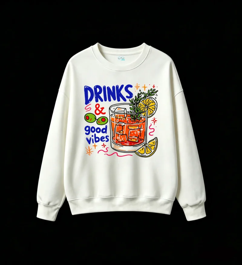 主图_2 Buzo Cuello Redondo Algodón Estampada Drinks Good Vibes Diseño Urbano