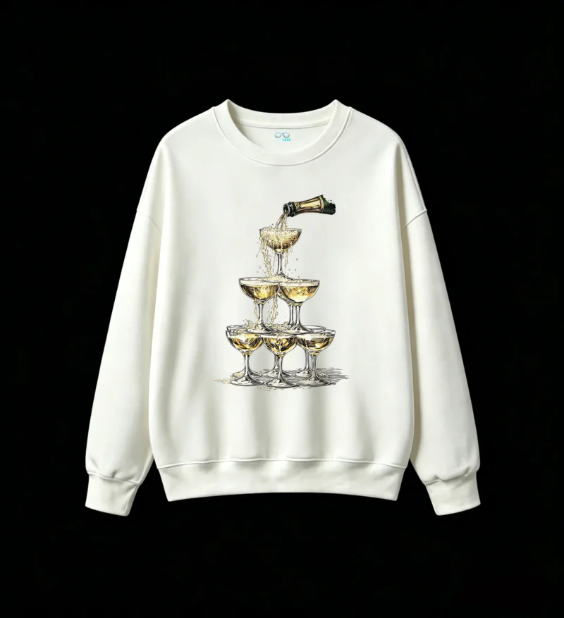 Buzo Cuello Redondo Algodón Estampado Copas Champagne Diseño Festivo